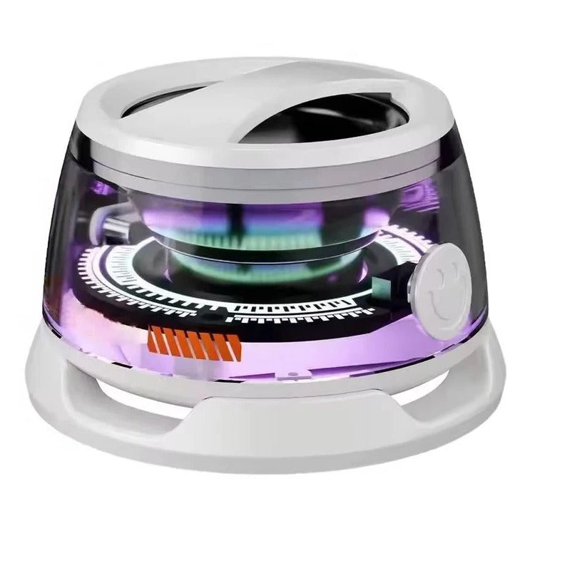 Compact Bluetooth speaker with magnetic base and RGB lighting