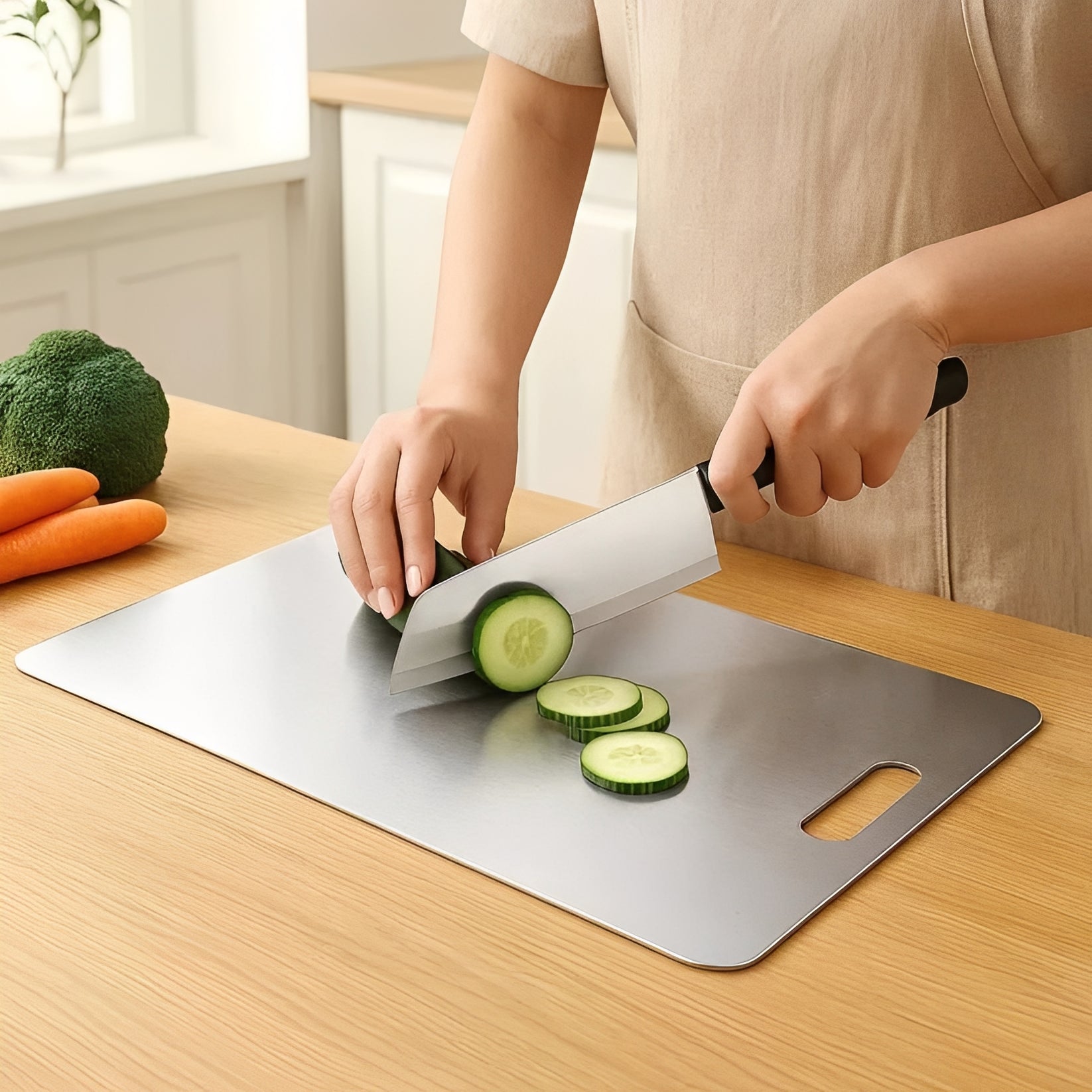 Hochwertige Edelstahl Schneideplatte für Fleisch, Gemüse und Obst