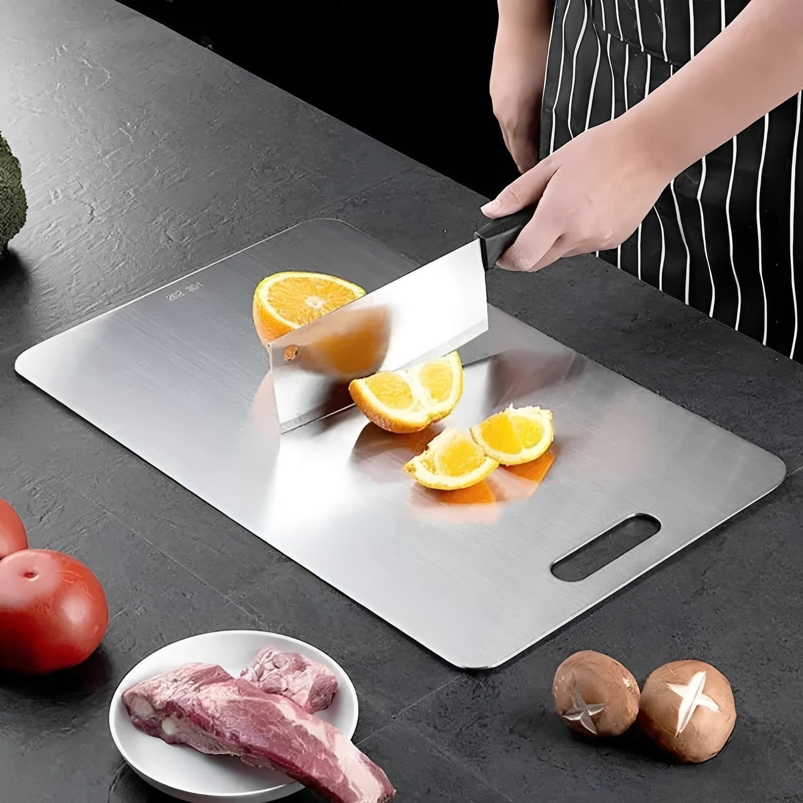 Edelstahl-Schneidebrett für Fleisch, Gemüse und Obst