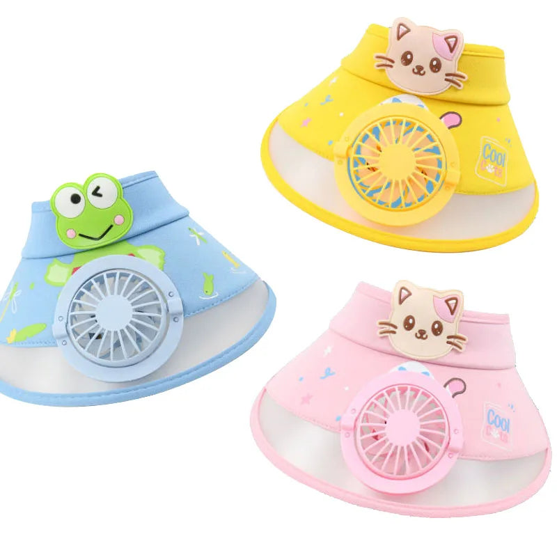 Kids' Sun Hat with Fan – Adjustable Frog-Design Summer Hat