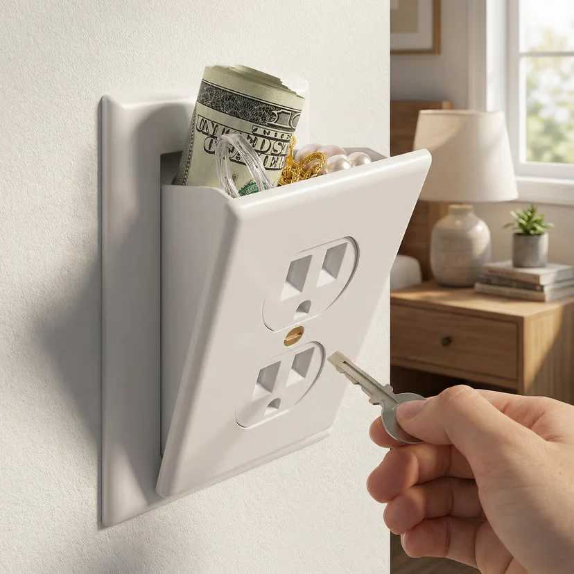 Versteckter Wandsafe mit Steckdosen-Design für Wertsachen