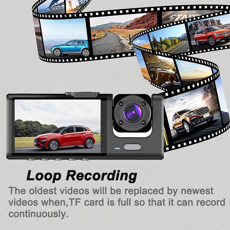 Dreifach-Kamera Dashcam mit 2 Zoll Bildschirm und Parküberwachung