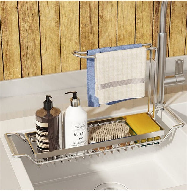 Adjustable shelf for space-saving storage under the sink