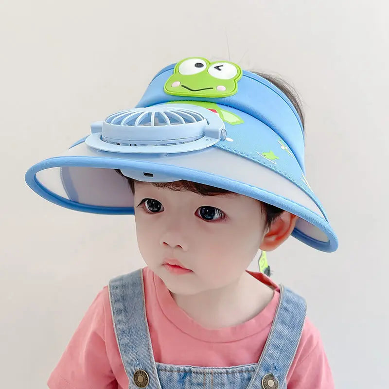Kids' Sun Hat with Fan – Adjustable Frog-Design Summer Hat