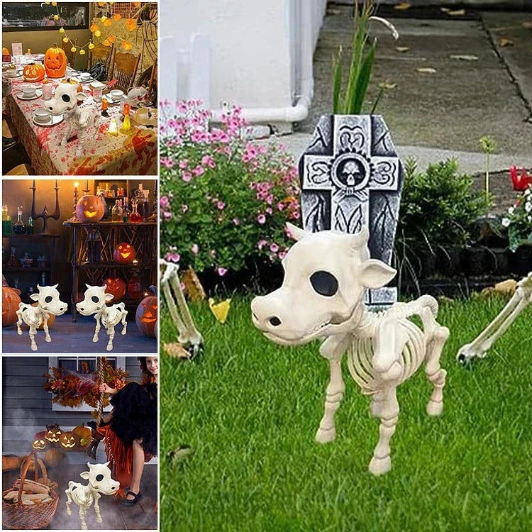 Gruselige Halloween-Dekoration: Kuh- und Pferdeskelett Set