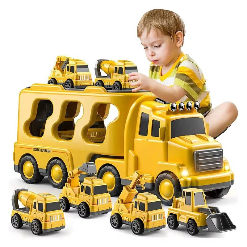 Bau-Lkw Spielset mit Anhänger und Rampe, 5 Teile