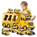 Baufahrzeug Set mit Transporter und Rampe – 5 Teile