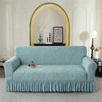 Elegante Sofahusse mit Sonnenblumen-Muster und langem Saum