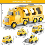 Baufahrzeug Set mit Transporter und Rampe – 5 Teile