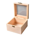 Square Wooden Storage Box with Hinged Lid for Jewelry and Office Supplies