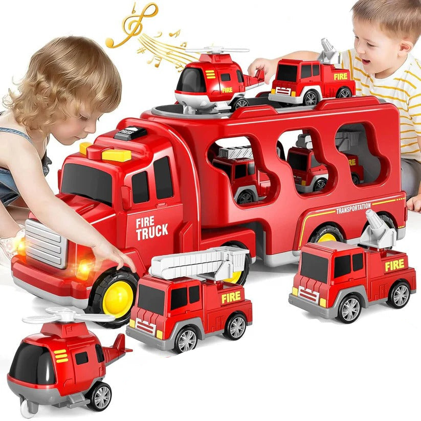 Emergency Vehicle Transport Set with Lights and 4 Mini Vehicles