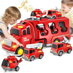 Fire Department Toy Set with Transporter and 4 Vehicles