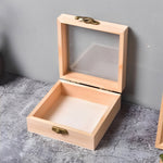 Square Wooden Storage Box with Hinged Lid for Jewelry and Office Supplies