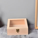 Square Wooden Storage Box with Hinged Lid for Jewelry and Office Supplies
