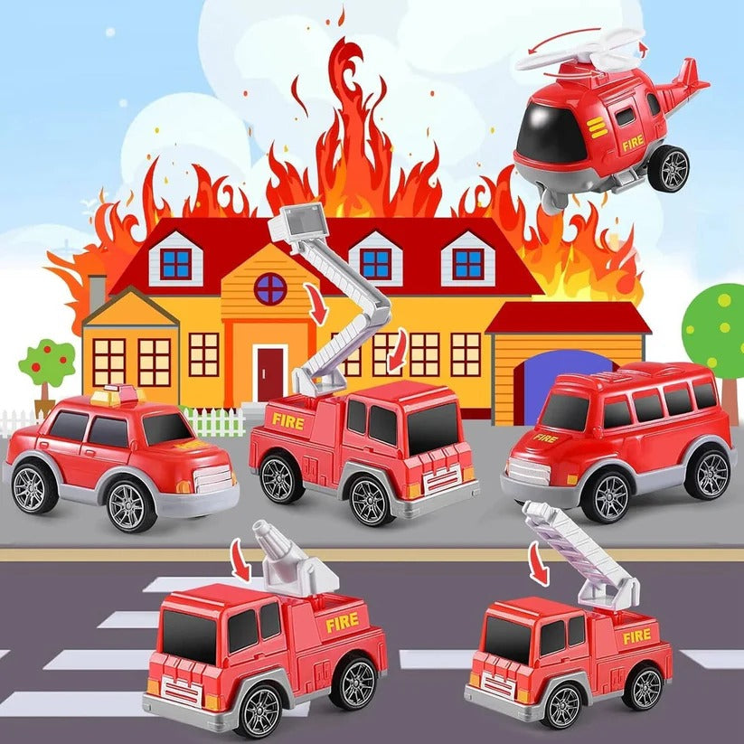 Emergency Vehicle Transport Set with Lights and 4 Mini Vehicles