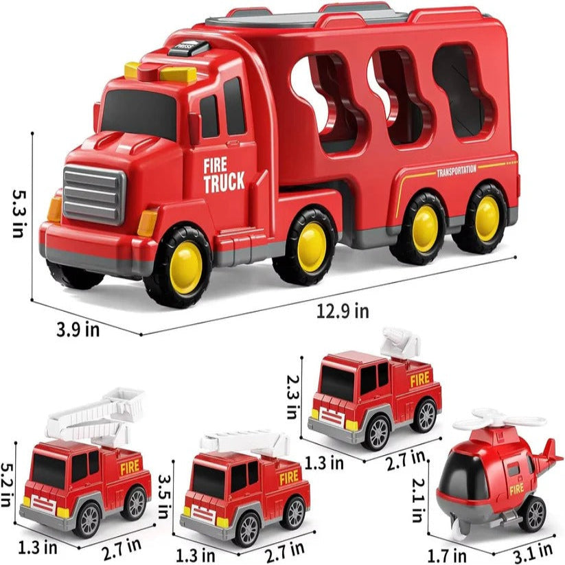 Fire Department Toy Set with Transporter and 4 Vehicles
