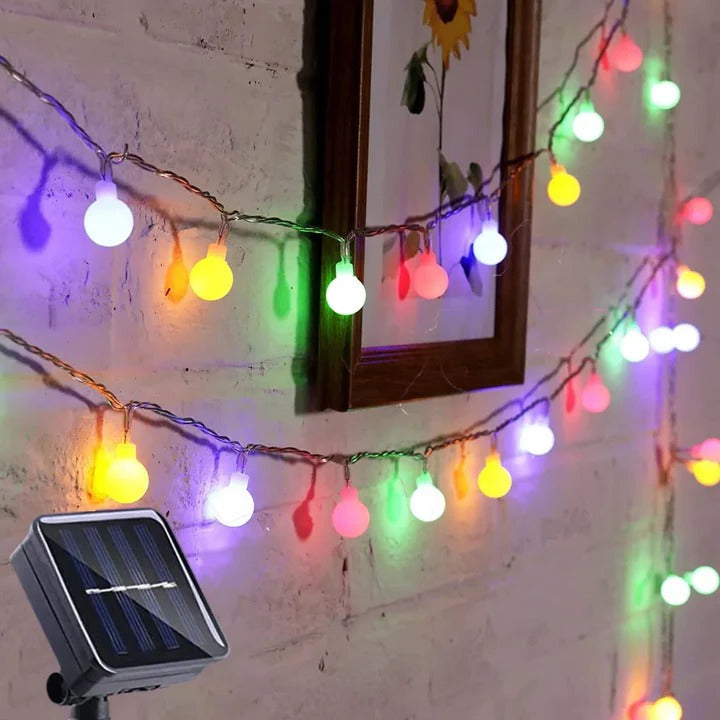 Solar-powered outdoor string lights