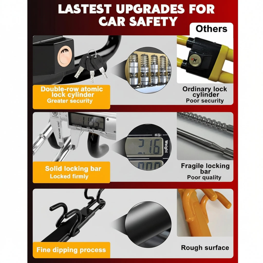 Security Steering Wheel Lock with 3 Keys for Cars