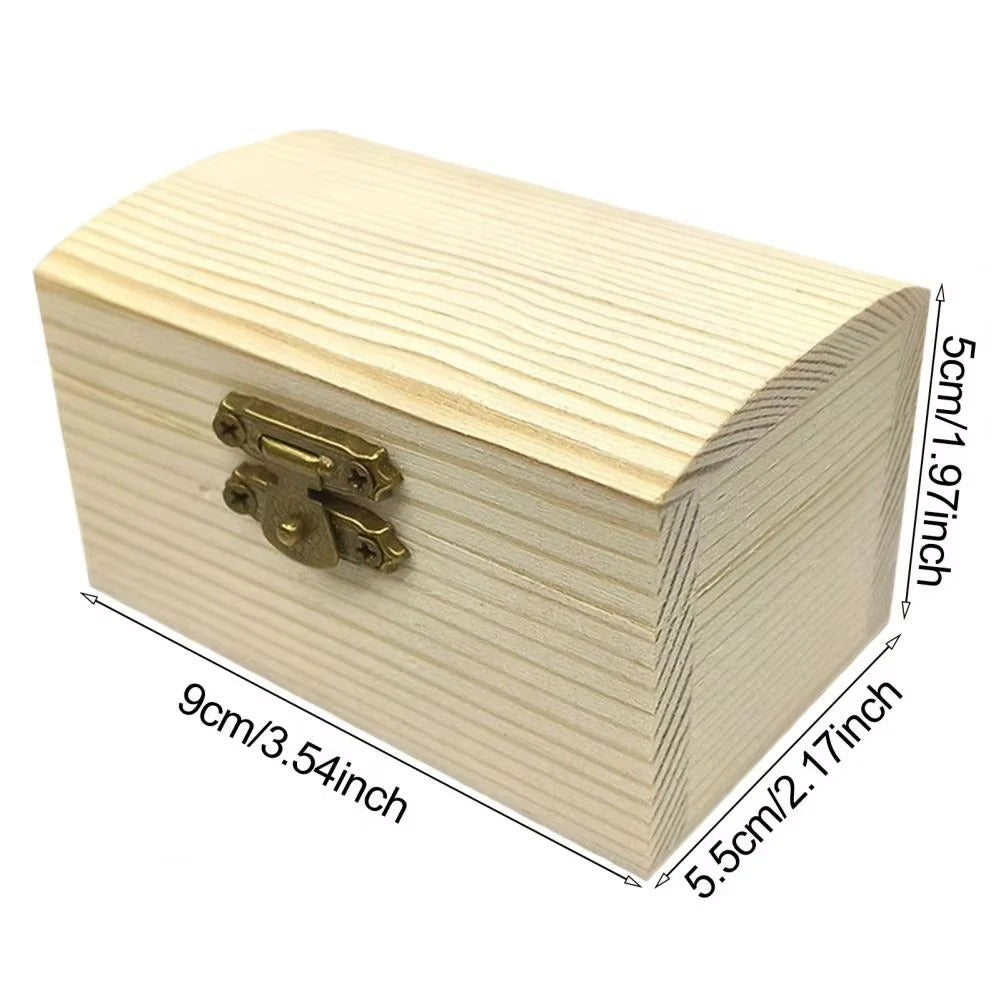 Pine wooden treasure chest with hinged lid and safety clasp for creative projects