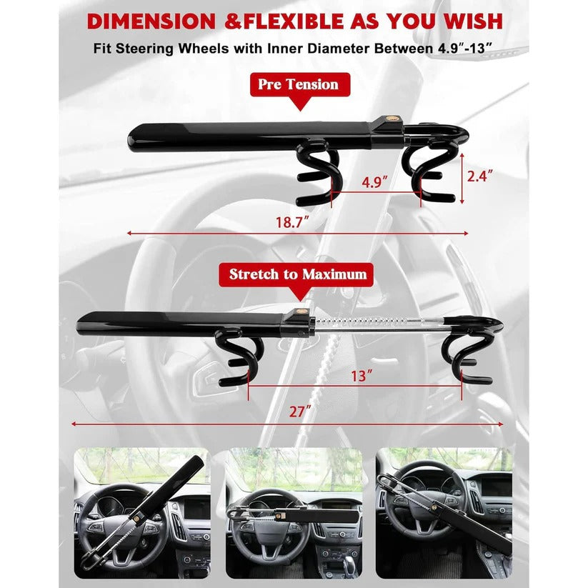 Adjustable Steering Wheel Lock with 3 Keys for Car Security