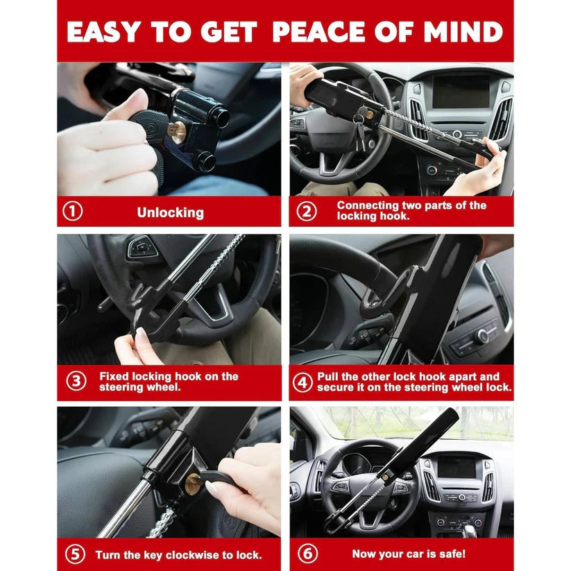 Adjustable Steering Wheel Lock with 3 Keys for Car Security