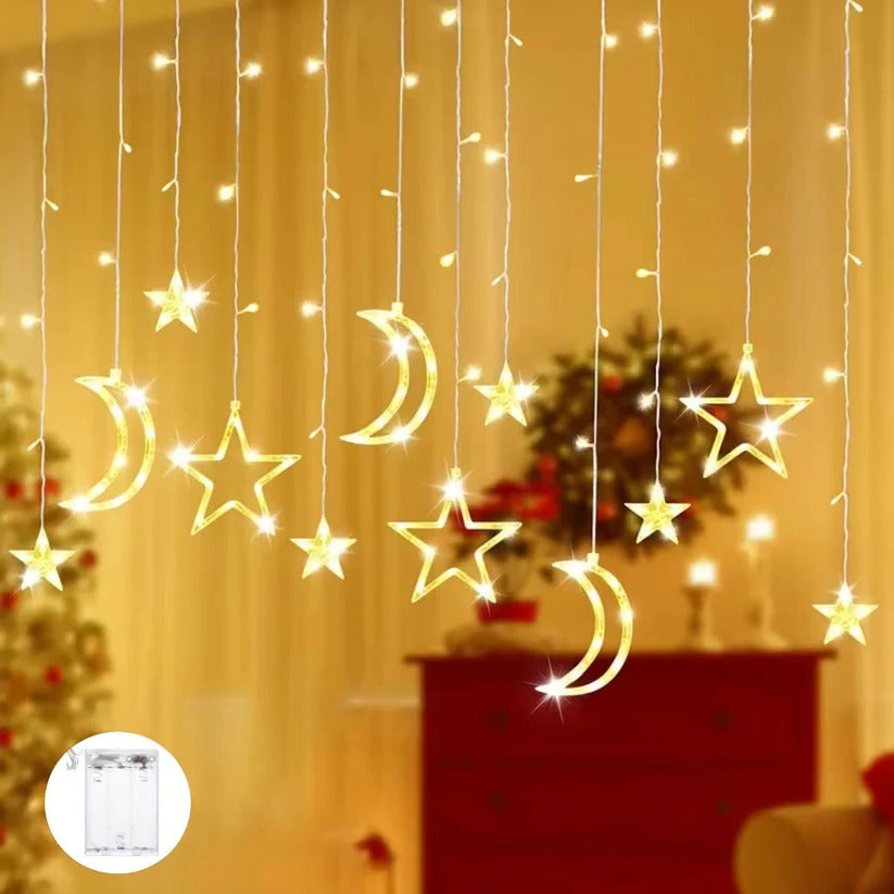 Magische Lichtervorhang mit Sternen und Monden, 350 cm