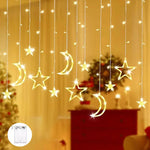 Whimsical window lighting with stars and moons, 138 inches