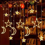 Whimsical window lighting with stars and moons, 138 inches