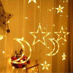 Whimsical window lighting with stars and moons, 138 inches