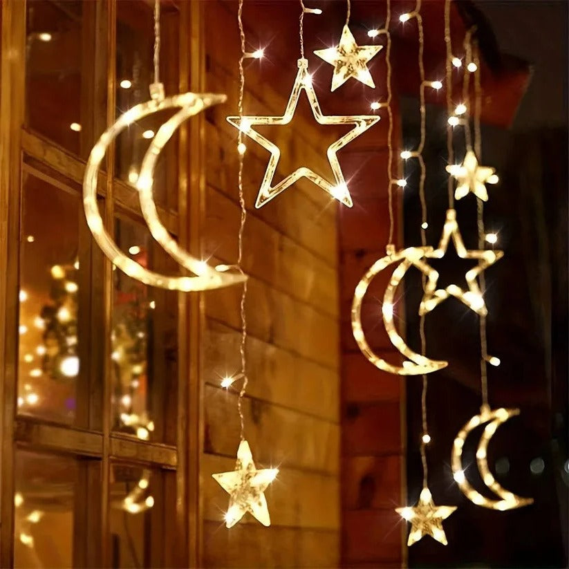 Magische Lichtervorhang mit Sternen und Monden, 350 cm