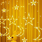 Whimsical window lighting with stars and moons, 138 inches