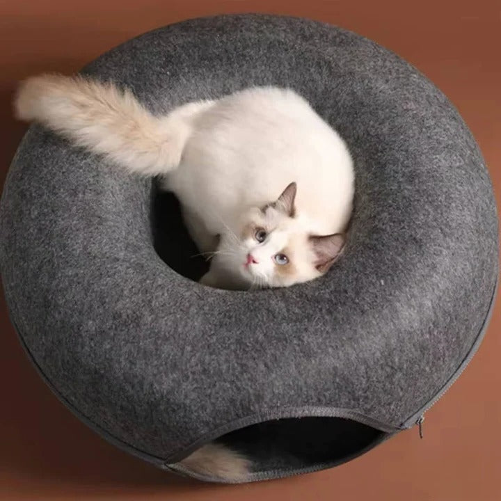 Runder Katzenbett mit Plüschkissen für ultimativen Komfort