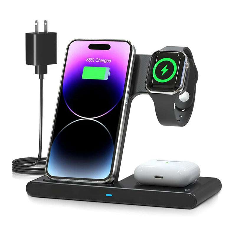 Praktischer 3-fach Kabelloser Ladehalter für Smartphones, Uhren & Earbuds