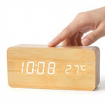 Modern Wood Grain Look Alarm Clock with 3 Alarms and Adjustable Brightness