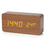 Modern Wood Grain Look Alarm Clock with 3 Alarms and Adjustable Brightness