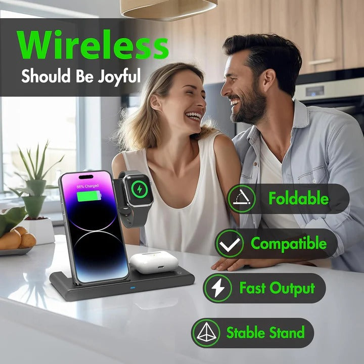 3-in-1 Wireless Charger for Smartphones, Watches, and Headphones