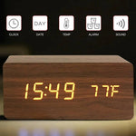 Modern Wood Grain Look Alarm Clock with 3 Alarms and Adjustable Brightness