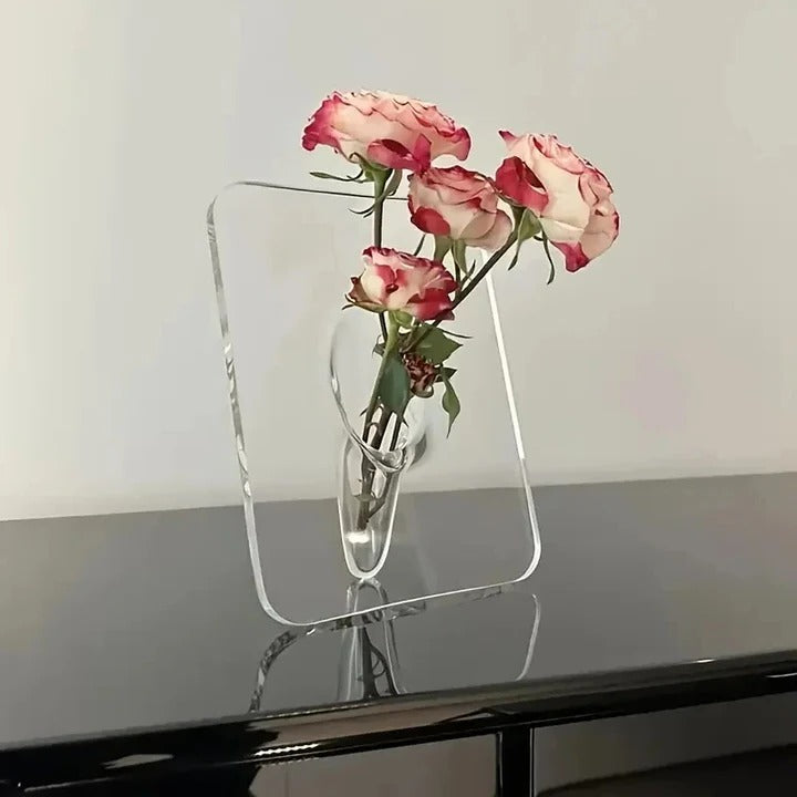 Modern acrylic picture frame with flower vase function