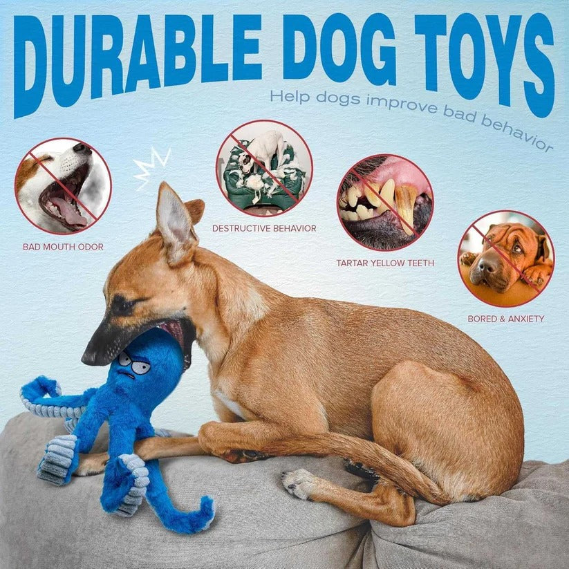 Robust Plush Dog Toy with Squeaker and Crinkle Effect