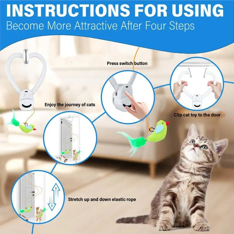 Automatisches Feder-Spielzeug für Katzen mit Clip-Halterung und Timer