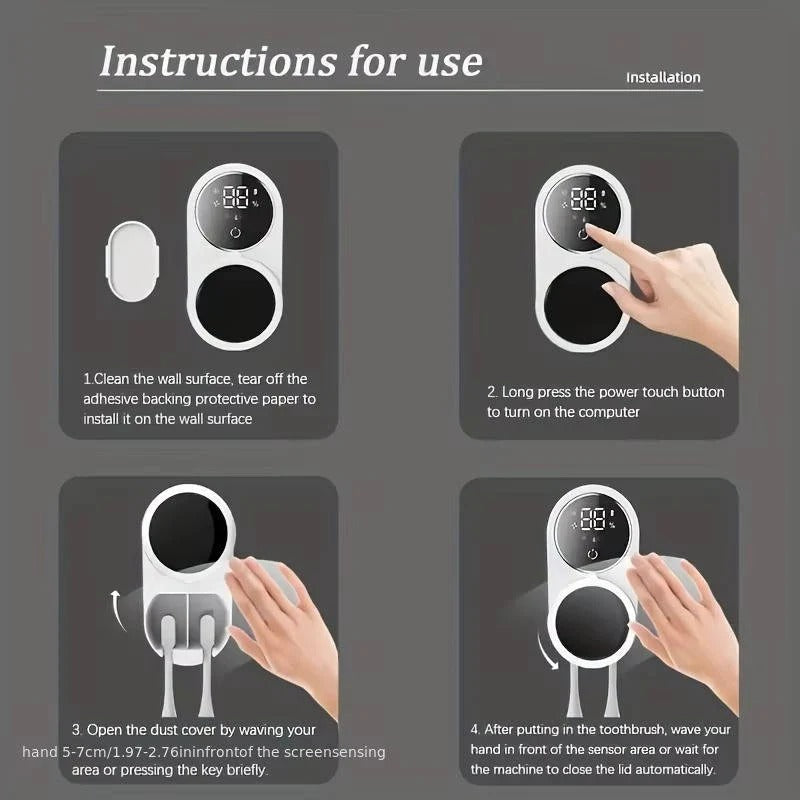 UV Toothbrush Holder with Contactless Sensor and Wall Mount