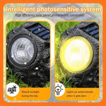 Solar-powered LED garden light in stone design with light sensor