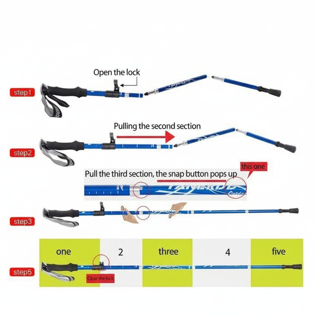 Verstellbarer Wanderstock aus leichtem Aluminium