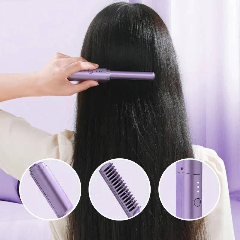 Cordless Ceramic Hair Brush with Frizz Control for Smooth Hair