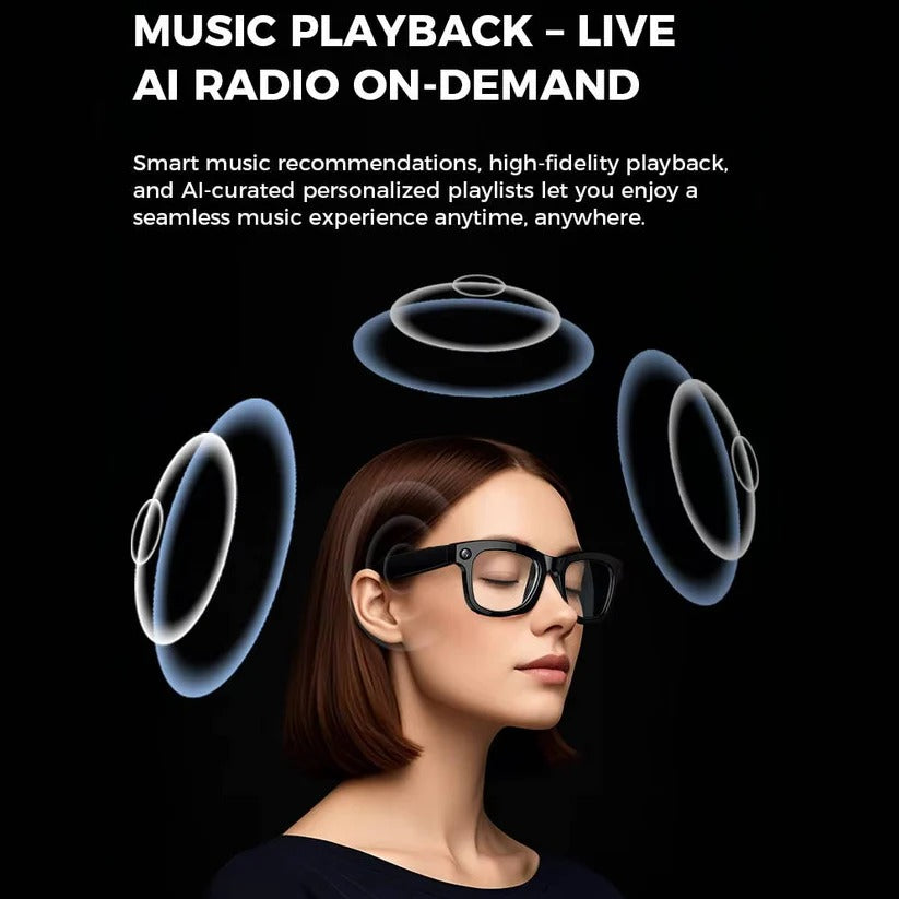 Smart glasses with integrated camera and Bluetooth audio
