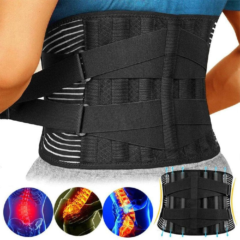 Adjustable back support belt with dual metal spring stabilizers