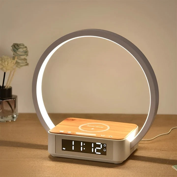 Multifunktionale Nachttischlampe mit kabellosem Laden und Digitaluhr