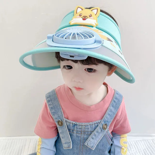 Kids' Sun Hat with Fan – Adjustable Frog-Design Summer Hat