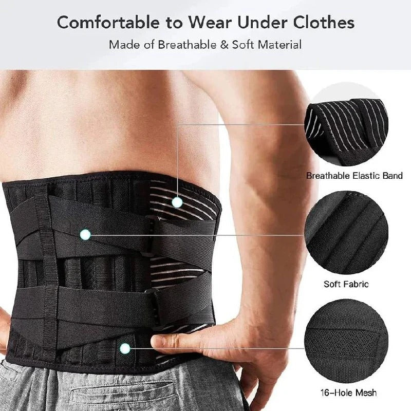 Adjustable back support belt with dual metal spring stabilizers