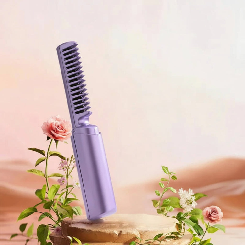 Cordless Ceramic Hair Brush with Frizz Control for Smooth Hair